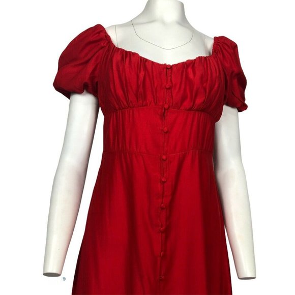 ZARA RED MIDI DRESS with BUTTONS SHORT PUFF SLEEVE - Picture 4 of 12